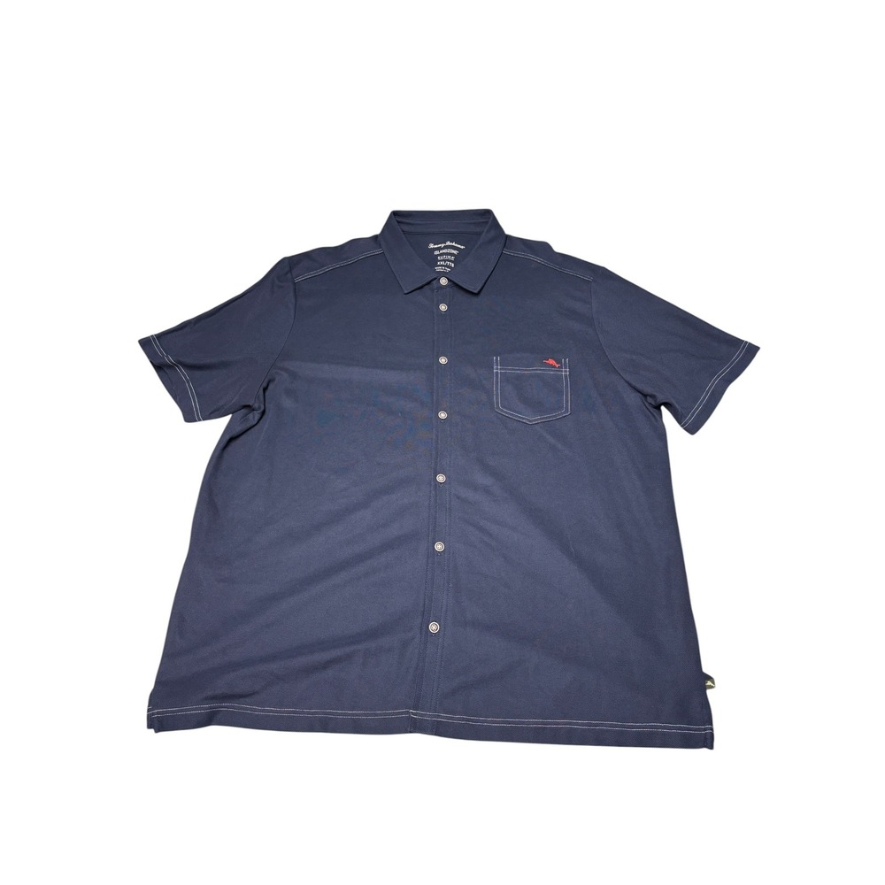 Tommy Bahama IslandZone Supima Cotton Polo Shirt Navy Blue Mens XXL Button Front